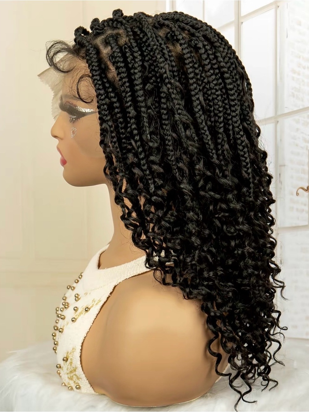Black Braided Curly Lace Front Wig - Natural Black